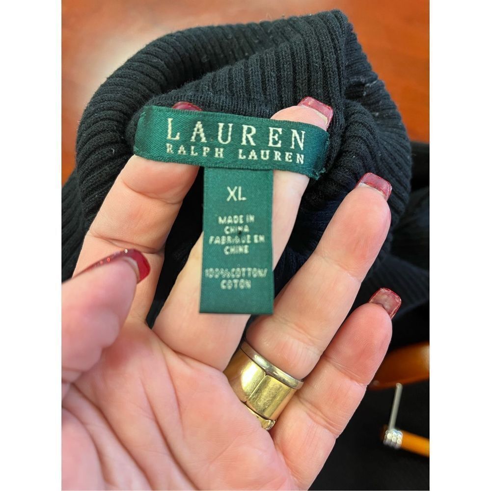 Lauren Ralph Lauren Black Ribbed Military Button Style Turtleneck Sweater sz XL - Picture 6 of 7